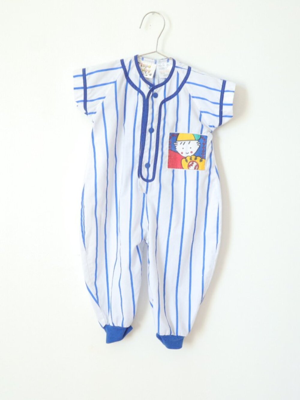 Vintage Blue Striped "Home run" Baseball Rompers / 18M